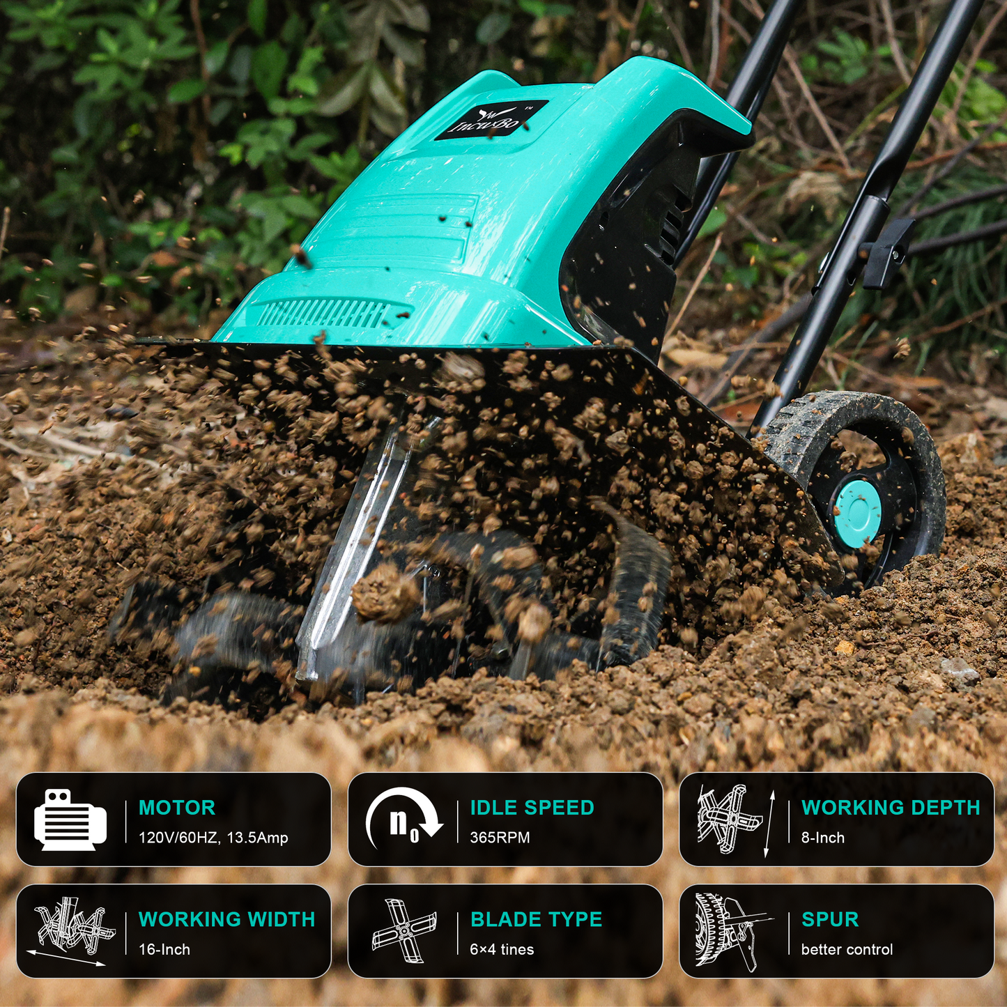 IncwBo 13.5AMP 16Inch Cord Tiller for Gardening Electric Garden Tiller 120 Vot Power