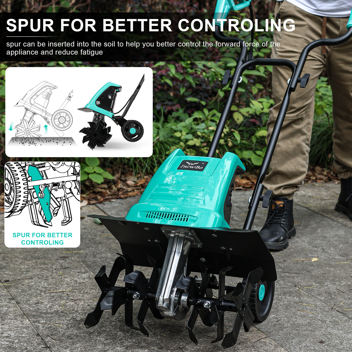 IncwBo 15AMP 17Inch Cord Tiller for Gardening Electric Garden Tiller 120 Vot Power