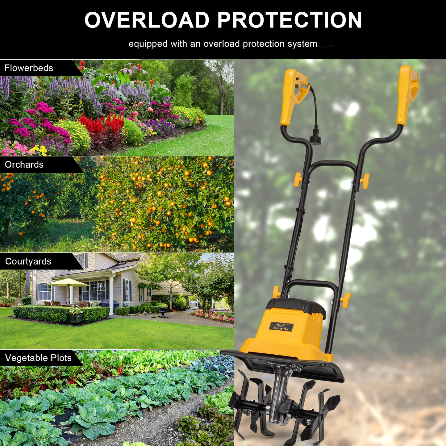 IncwBo 8.5AMP 12Inch Cord Tiller for Gardening Electric Garden Tiller 120 Vot Power