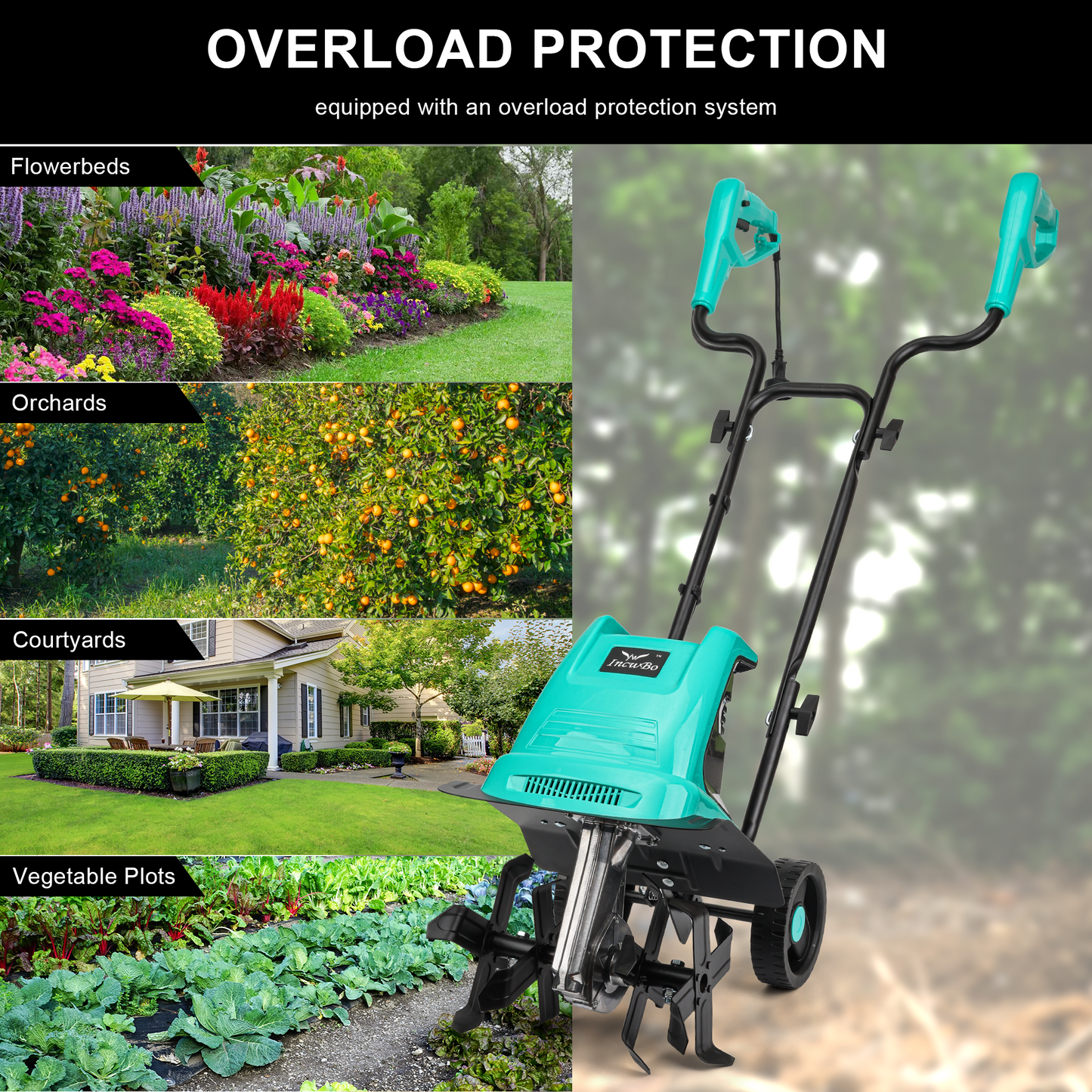 IncwBo 10.5AMP 12Inch Cord Tiller for Gardening Electric Garden Tiller 120 Vot Power